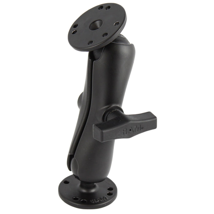 RAM Mount 1.5" Ball Double Socket Arm w/2 2.5" Round Bases - AMPs Pattern-Long