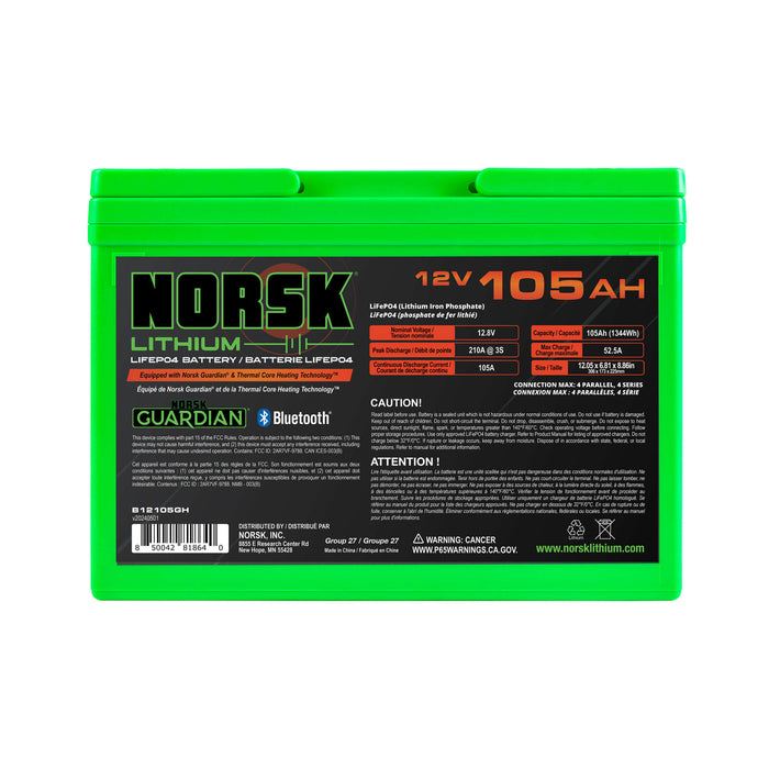 12V 105AH HEATED LiFePO4 Lithium Deep Cycle Marine Battery - Norsk Lithium