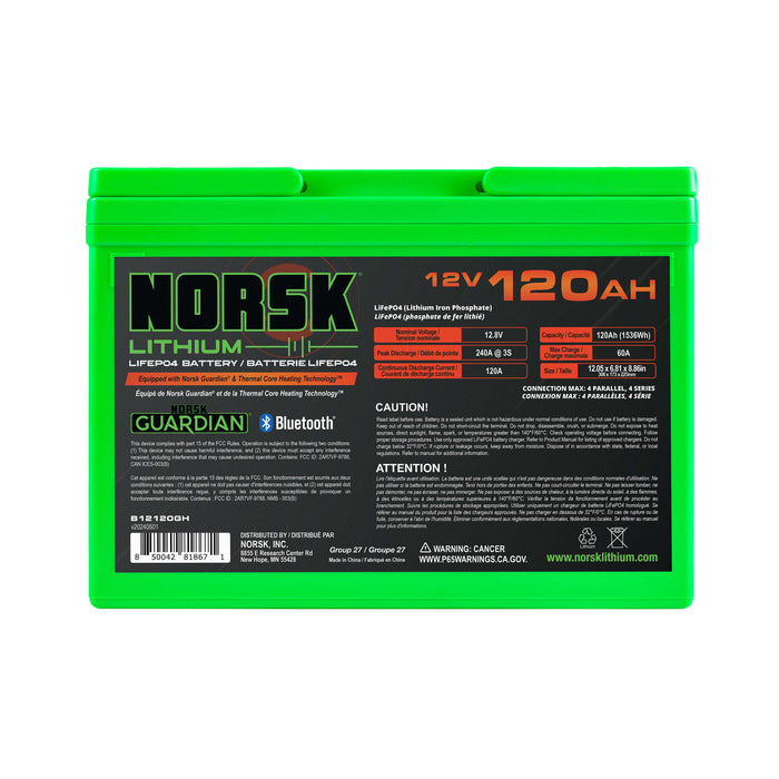 12V 120AH HEATED LiFePO4 Lithium Deep Cycle Marine Battery