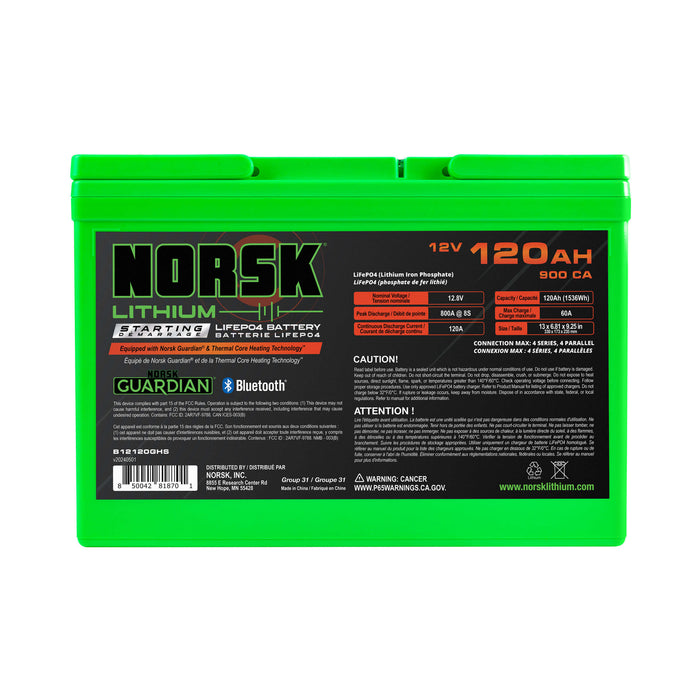 12V 120AH HEATED Lithium Marine Cranking Battery - Norsk Lithium
