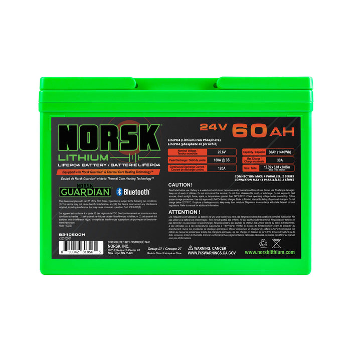 24V 60AH HEATED LiFePO4 Lithium Trolling Motor Battery