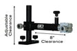 Beatdown Breakaway Jr. Transducer Pole: All Terrain adjustable clearance bracket with dimension arrows indicating 8 inch clearance and adjustable vertical clearance on a white background.