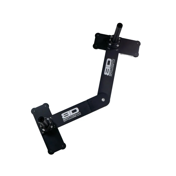 A black anodized aluminum dual monitor mount, Beatdown Double Seat