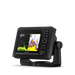 Garmin fishfinder display unit with a black housing and mount, featuring a color screen showing underwater sonar imagery, photographed on a clean white background.