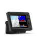 Garmin ECHOMAP UHD2 55cv with GT20-TM Transducer display unit with a black protective housing and a screen showing a nautical map and sonar reading 27.0 feet, photographed on a clean white background.