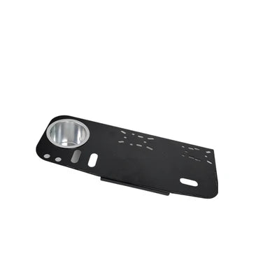 A black metal mounting plate with a circular silver insert, shown on a plain white background. Beatdown Flex Cupholder