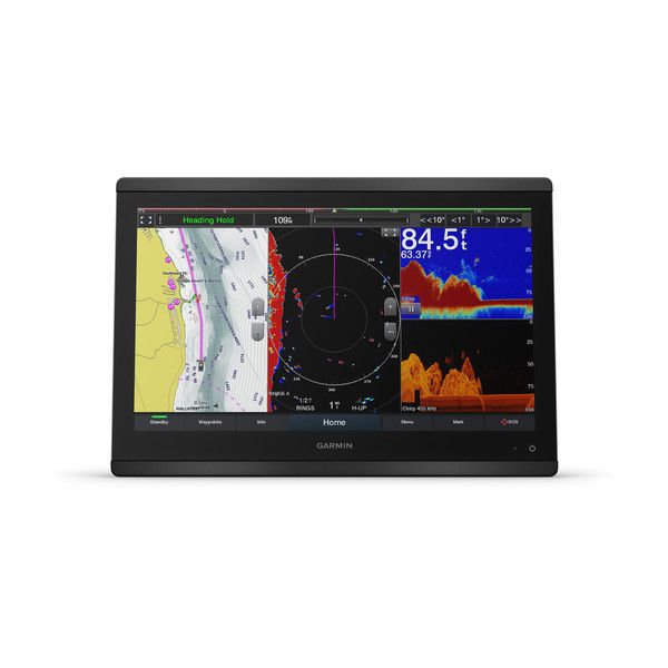 Garmin 8616xsv 16in chartplotter fishfinder screen with clear lake maps and sonar returns