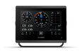 A Garmin GPSMAP® 743xsv electronic device with a large black touchscreen display showing navigation and compass readings, photographed on a clean white background. 