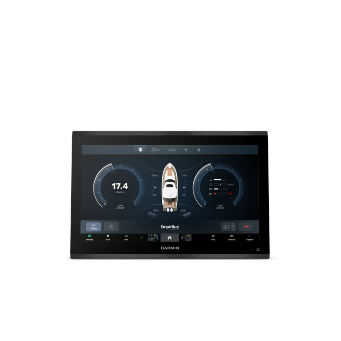 Garmin marine display on a white background