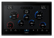 A Garmin touchscreen display unit with a black bezel, showing various vehicle status metrics such as fuel flow, engine voltage, odometer, GPS speed, and tire pressure on a white background.