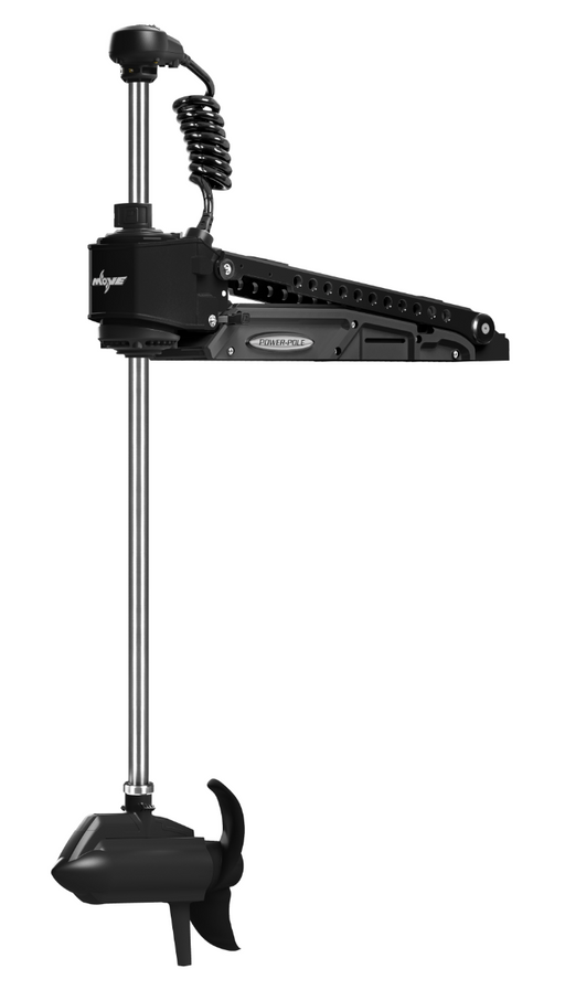 Power-Pole MOVE ZR brushless trolling motor mounted on the bow, showing lift assist and ultra-quiet Precision Steering.