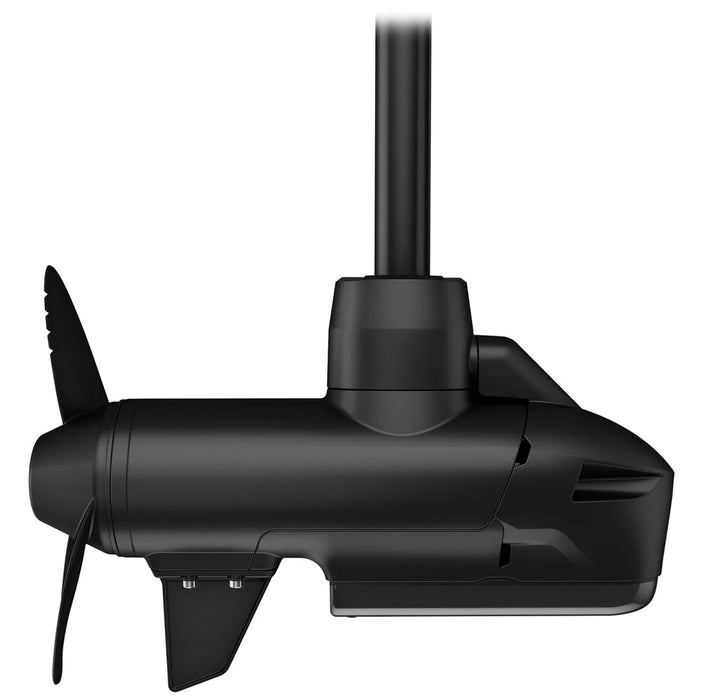 Black outboard motor on a white background