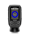 Garmin Striker 4 Fishfinder with Dual-Beam Transducer with a black rugged housing and a color display screen, shown on a white background with a black stand.