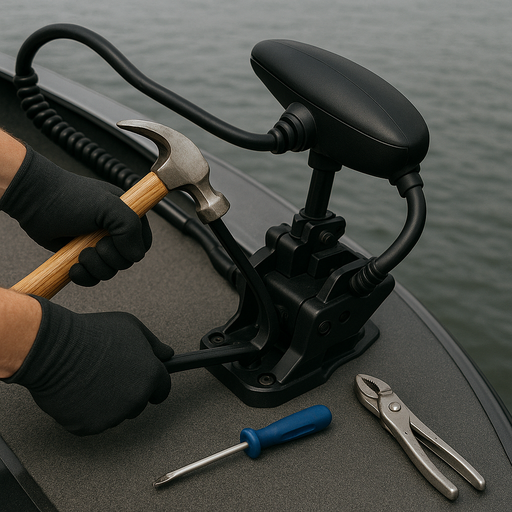 Remove Trolling Motor kit displayed on white background, boat accessory for motor removal

