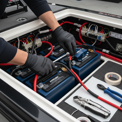 Install Battery kit shown on white background, marine accessory for boat battery installation