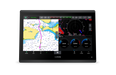 Garmin marine navigation display with map and radar on a black background