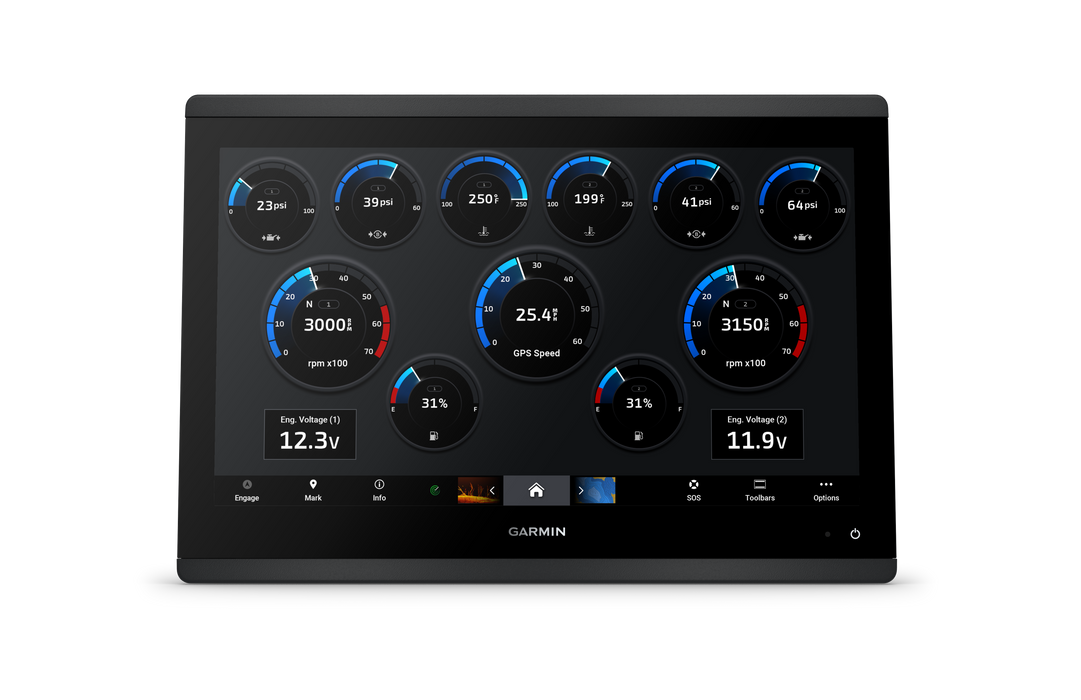 Garmin device with digital display on a black background