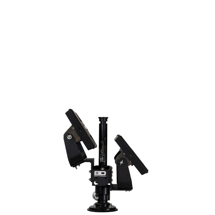 Black adjustable stand with two arms on a white background, Beatdown The Ultimate Double Stack