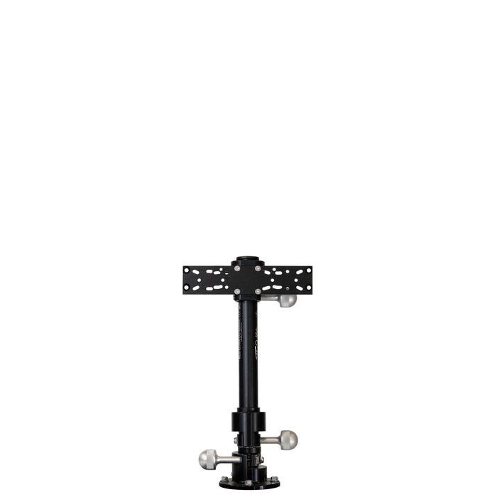 A black metal mounting bracket and pole assembly with silver adjustment knobs, shown against a plain white background. Beatdown The Ultimate Quick Release