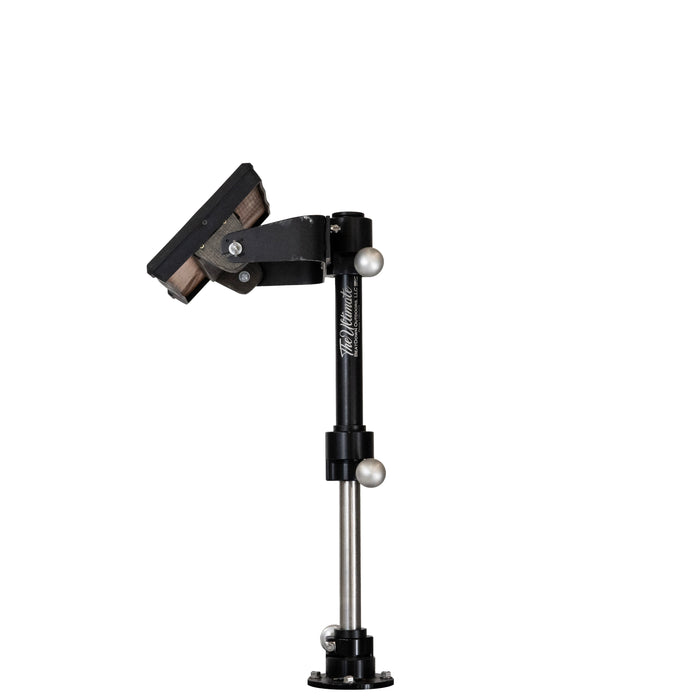Black and silver stand with adjustable arm on a white background, Beatdown The Ultimate Quick Release